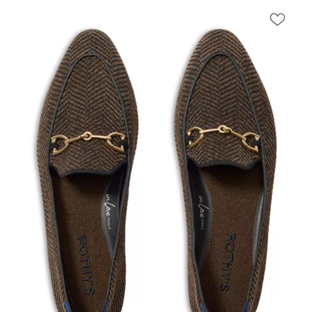 Rothy's Brown Herringbone Knit Loafers with Gold Bit